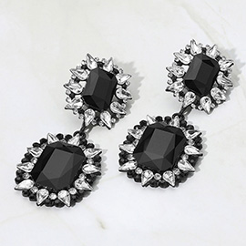 Oversized Glass Stone Cluster Dangle Evening Earrings