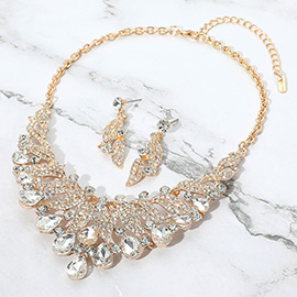 Teardrop Stone Cluster Rhinestone Paved Embellished Collar Evening Necklace