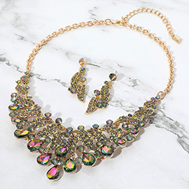 Teardrop Stone Cluster Rhinestone Paved Embellished Collar Evening Necklace