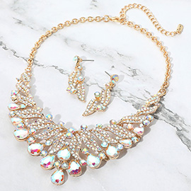 Teardrop Stone Cluster Rhinestone Paved Embellished Collar Evening Necklace