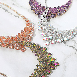 Teardrop Stone Cluster Rhinestone Paved Embellished Collar Evening Necklace
