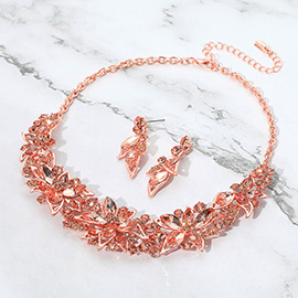Stone Embellished Flower Collar Evening Necklace