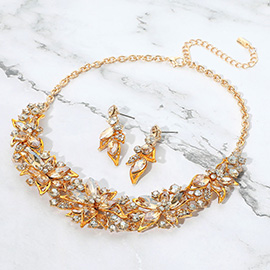 Stone Embellished Flower Collar Evening Necklace