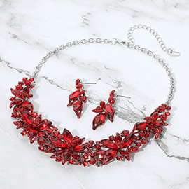 Stone Embellished Flower Collar Evening Necklace