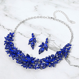 Stone Embellished Flower Collar Evening Necklace
