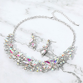 Stone Embellished Flower Collar Evening Necklace