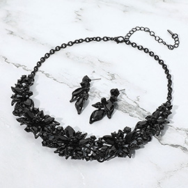 Stone Embellished Flower Collar Evening Necklace