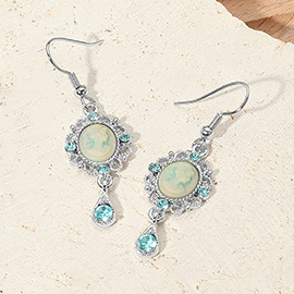 Crystal Pointed Oval Cameo Dangle Earrings