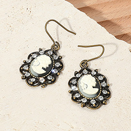 Crystal Trim Vintage Cameo Dangle Earrings