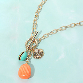 Enamel Sea Shell Puka Shell Toggle Pendant Necklace