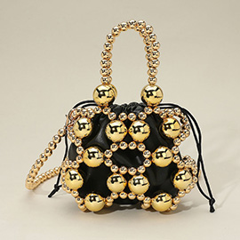 Bold Metal Ball Beaded Top Handle Mini Crossbody Bag