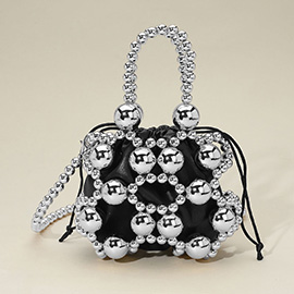 Bold Metal Ball Beaded Top Handle Mini Crossbody Bag