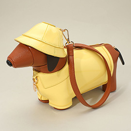 Faux Leather Raincoat Puppy Crossbody Bag