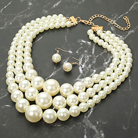 Chunky Pearl Triple Layered Strand Necklace