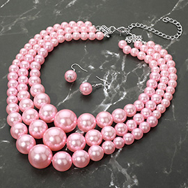 Chunky Pearl Triple Layered Strand Necklace