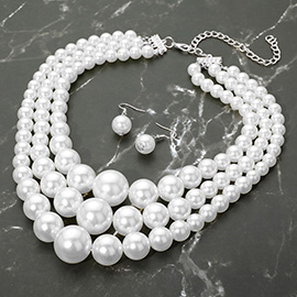 Chunky Pearl Triple Layered Strand Necklace