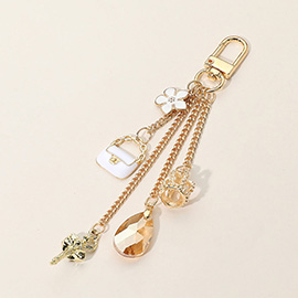 SECRET BOX_Enamel Flower Handbag Metal Ballerina Crown Charm Drop Chain Bag Charm / Keychain
