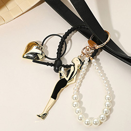 SECRET BOX_Enamel Lady Metal Heart Charm Pearl Beaded Wristlet Bag Charm / Keychain