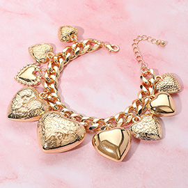 Bold Metal Heart Charm Station Bracelet
