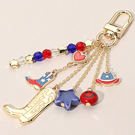 American USA Western Cowboy Hat Boot Star Smile Bead Drop Embellished Keychain / Bag Charm