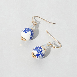Floral Ceramic Ball Dangle Earrings