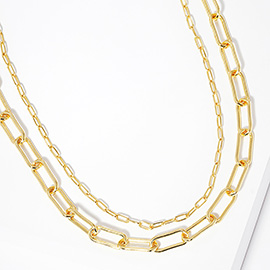 Gold Dipped Brass Metal Double Paperclip Chain Necklace