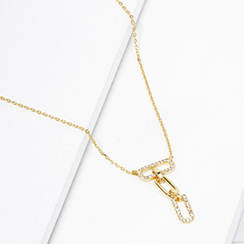 Gold Dipped CZ Stone Paved Link Pendant Necklace