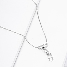 Gold Dipped CZ Stone Paved Link Pendant Necklace