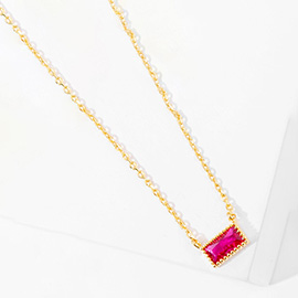 Gold Dipped CZ Baguette Stone Pendant Necklace