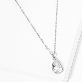 Gold Dipped CZ Teardrop Stone Pendant Necklace