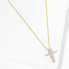 Gold Dipped CZ Stone Embellished Cross Pendant Necklace