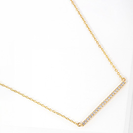 Gold Dipped CZ Stone Bar Pendant Necklace