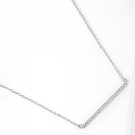 Gold Dipped CZ Stone Bar Pendant Necklace