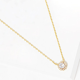 Gold Dipped CZ Round Stone Pendant Necklace