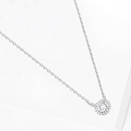 Gold Dipped CZ Round Stone Pendant Necklace
