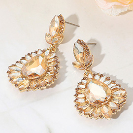 Teardrop Accented Marquise Stone Trimmed Dangle Evening Earrings