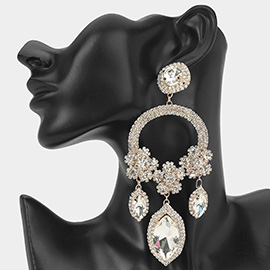 Oversized Rhinestone Paved Triple Flower Marquise Glass Stone Cluster Link Drop Chandelier Evening Earrings
