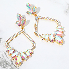 Marquise Stone Cluster Embellished Rhinestone Paved Open Chandelier Dangle Evening Earrings