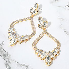 Marquise Stone Cluster Embellished Rhinestone Paved Open Chandelier Dangle Evening Earrings