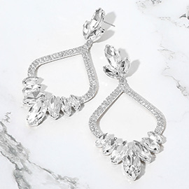 Marquise Stone Cluster Embellished Rhinestone Paved Open Chandelier Dangle Evening Earrings