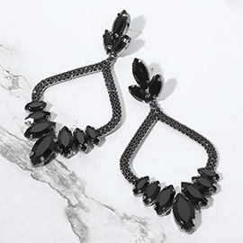 Marquise Stone Cluster Embellished Rhinestone Paved Open Chandelier Dangle Evening Earrings