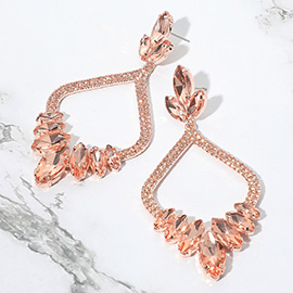 Marquise Stone Cluster Embellished Rhinestone Paved Open Chandelier Dangle Evening Earrings
