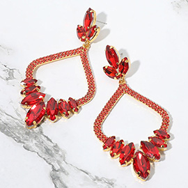 Marquise Stone Cluster Embellished Rhinestone Paved Open Chandelier Dangle Evening Earrings