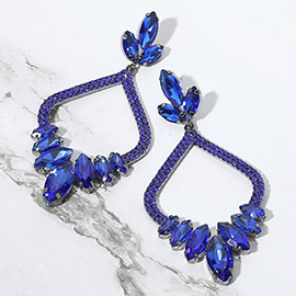 Marquise Stone Cluster Embellished Rhinestone Paved Open Chandelier Dangle Evening Earrings