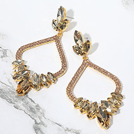 Marquise Stone Cluster Embellished Rhinestone Paved Open Chandelier Dangle Evening Earrings