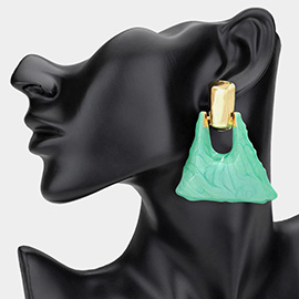 Marbled Resin Triangle Door Knocker Earrings