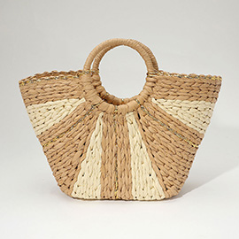 Woven Raffia Round Handle Tote Bag