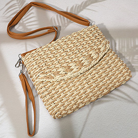 Braided Raffia Straw Envelope Clutch Bag / Crossbody Bag
