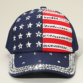 Bling Studded American USA Flag Baseball Cap