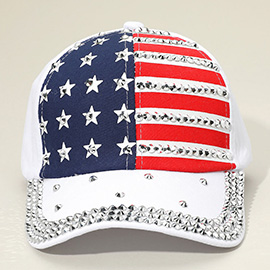 Bling Studded American USA Flag Baseball Cap